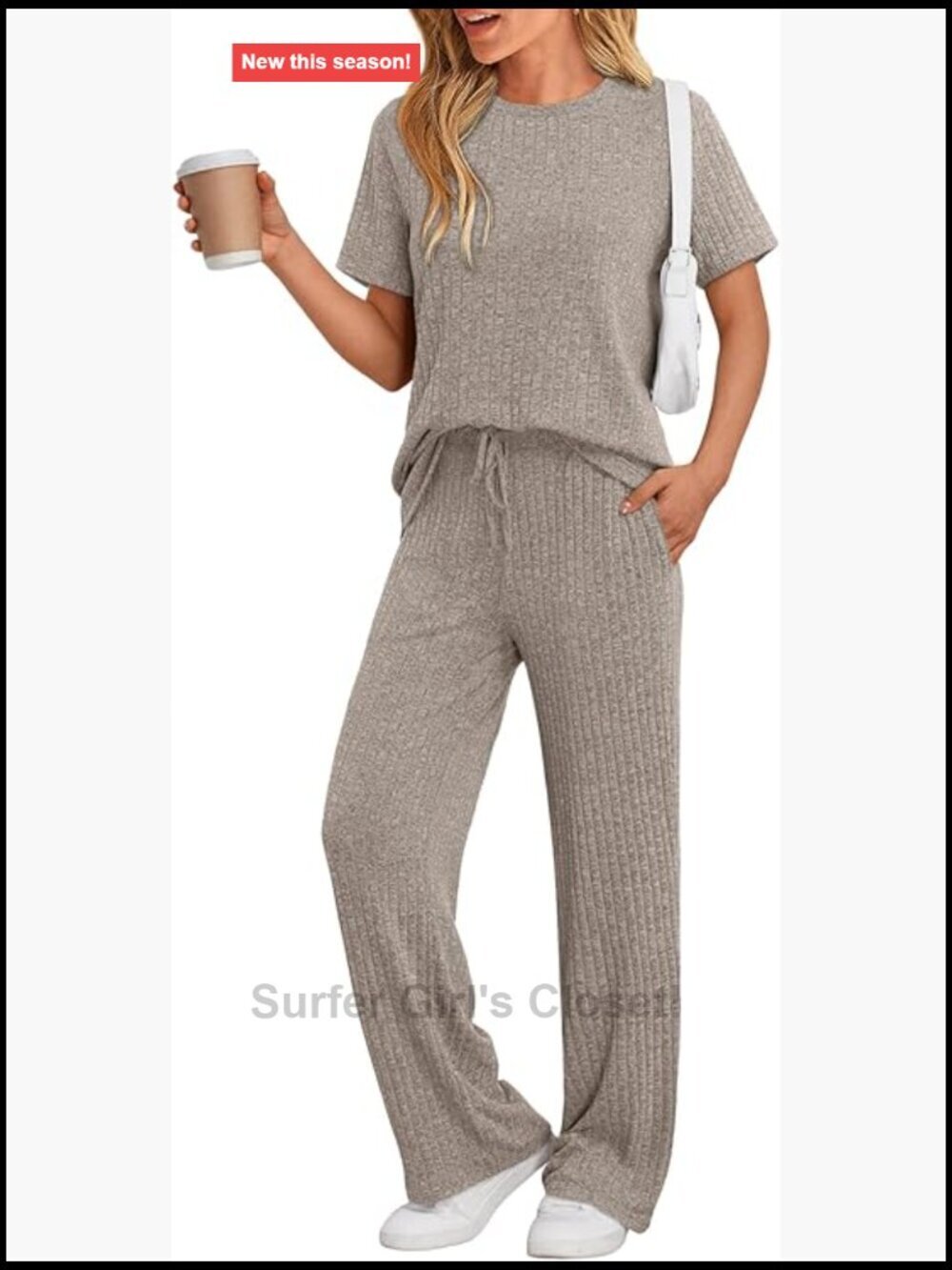 Women's 2 Piece Lounge Set Matching Travel Outfits Ribbed Stretch